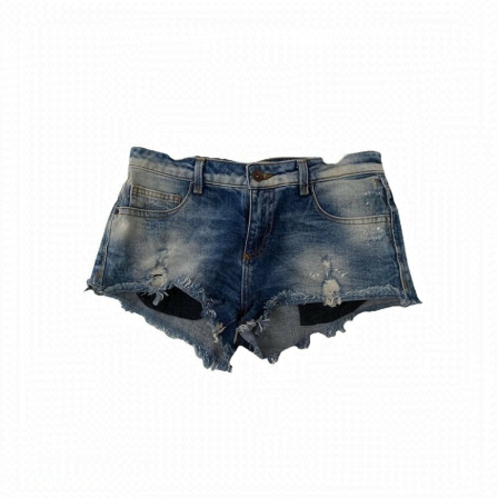 Zara Tralafuc Premium Wash Jeans Short Distressed Paint Splash Size 2